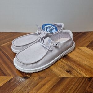 HEYDUDE Women's Wendy Loafers Stretch Canvas Lavendar, Elastic Laces, Size 9